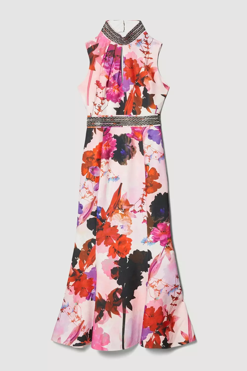 Diamante Trim Floral Woven Maxi Dress | Karen Millen