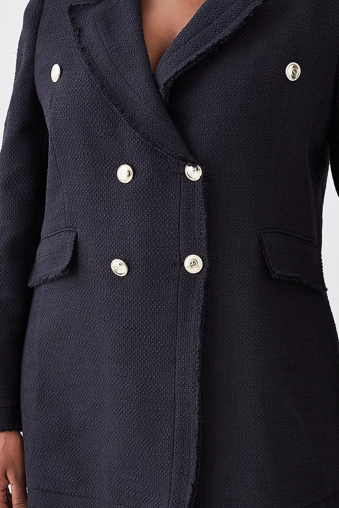 Plus Size Boucle Longline Double Breasted Tailored Blazer Plus Size Boucle Longline Double Breasted Tailored Blazer