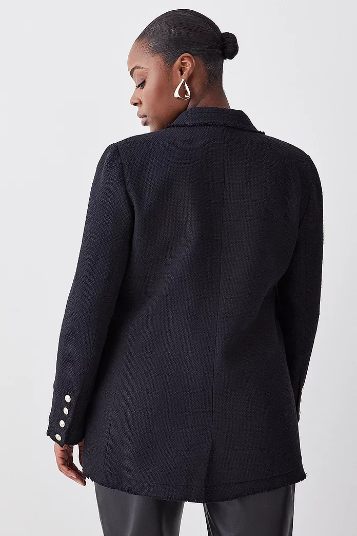 Plus Size Boucle Longline Double Breasted Tailored Blazer Plus Size Boucle Longline Double Breasted Tailored Blazer