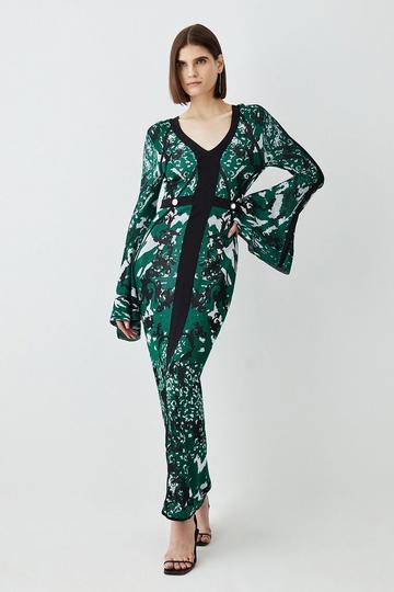 Green Slinky Jacquard Full Sleeve Knitted Maxi Dress