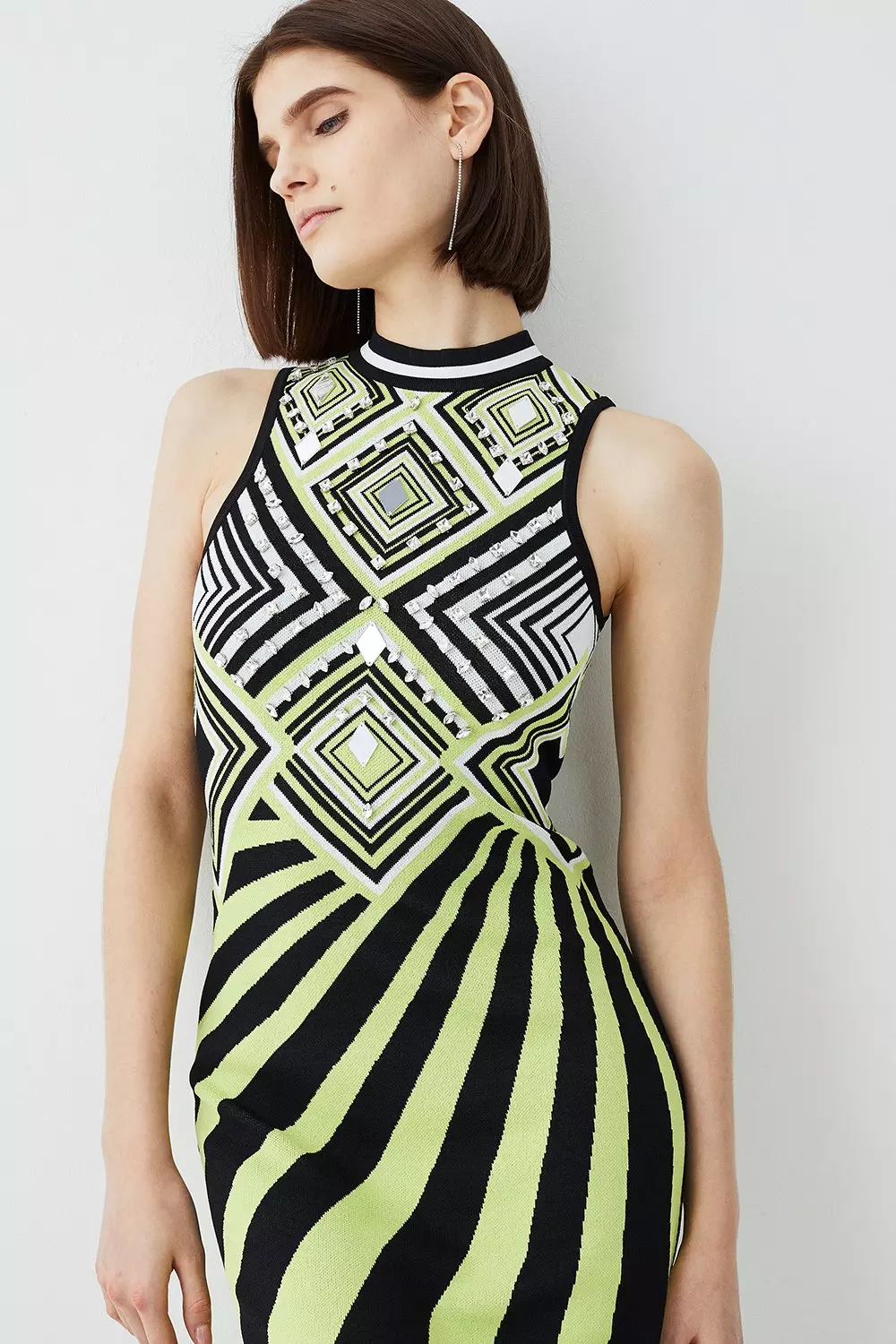 Embellished Stripe Jacquard Knitted Maxi Column Dress