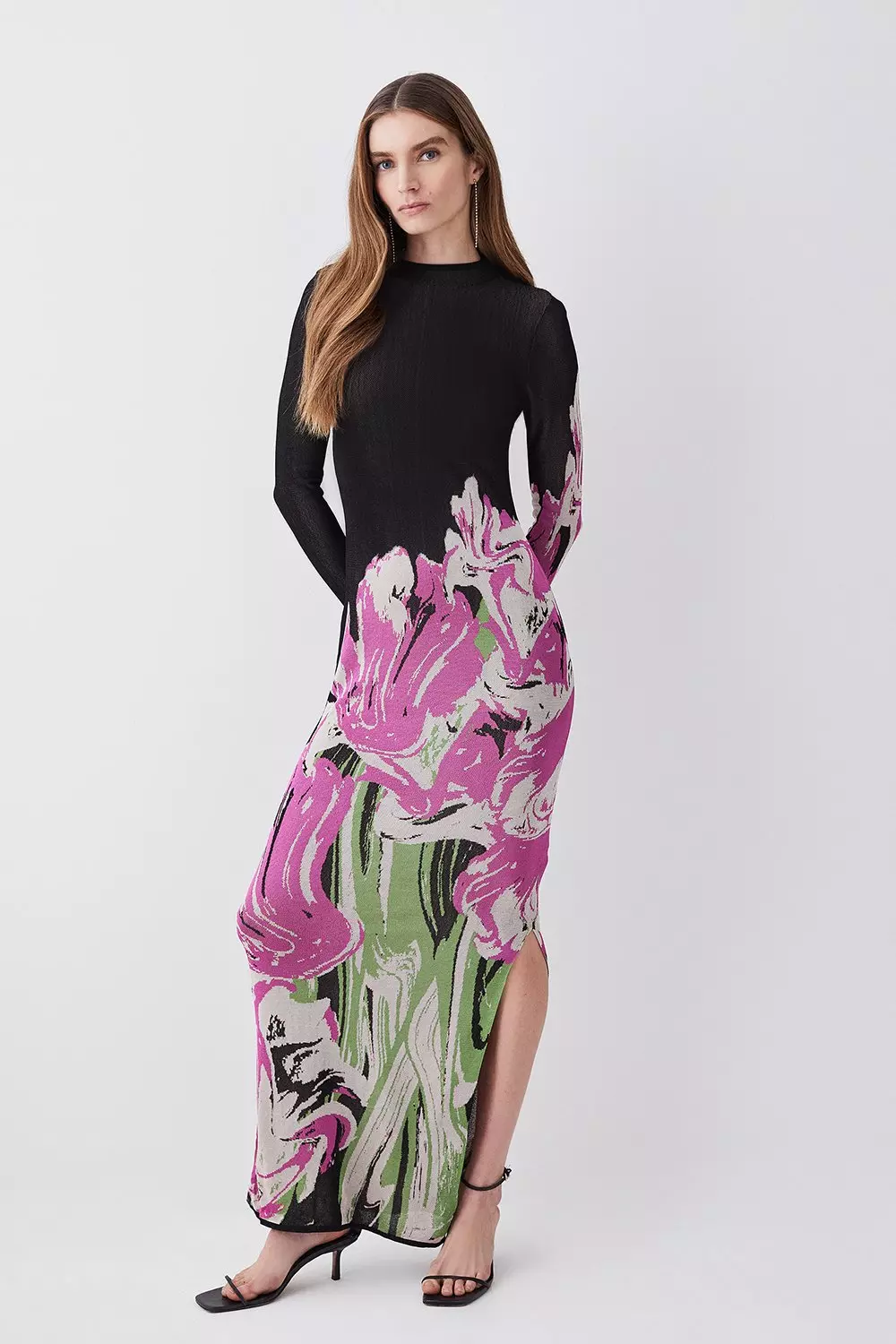 Optical Jacquard Knitted Maxi Column Dress Karen Millen