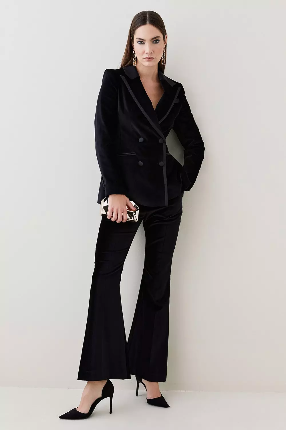 Velvet Double Breasted Tailored Jacket Karen Millen