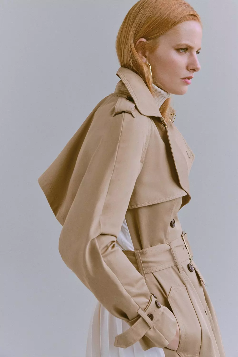 Petite Nylon & Woven Mix Belted Full Skirt Trench Coat