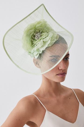 Flower Trim Headband Fascinator pale green