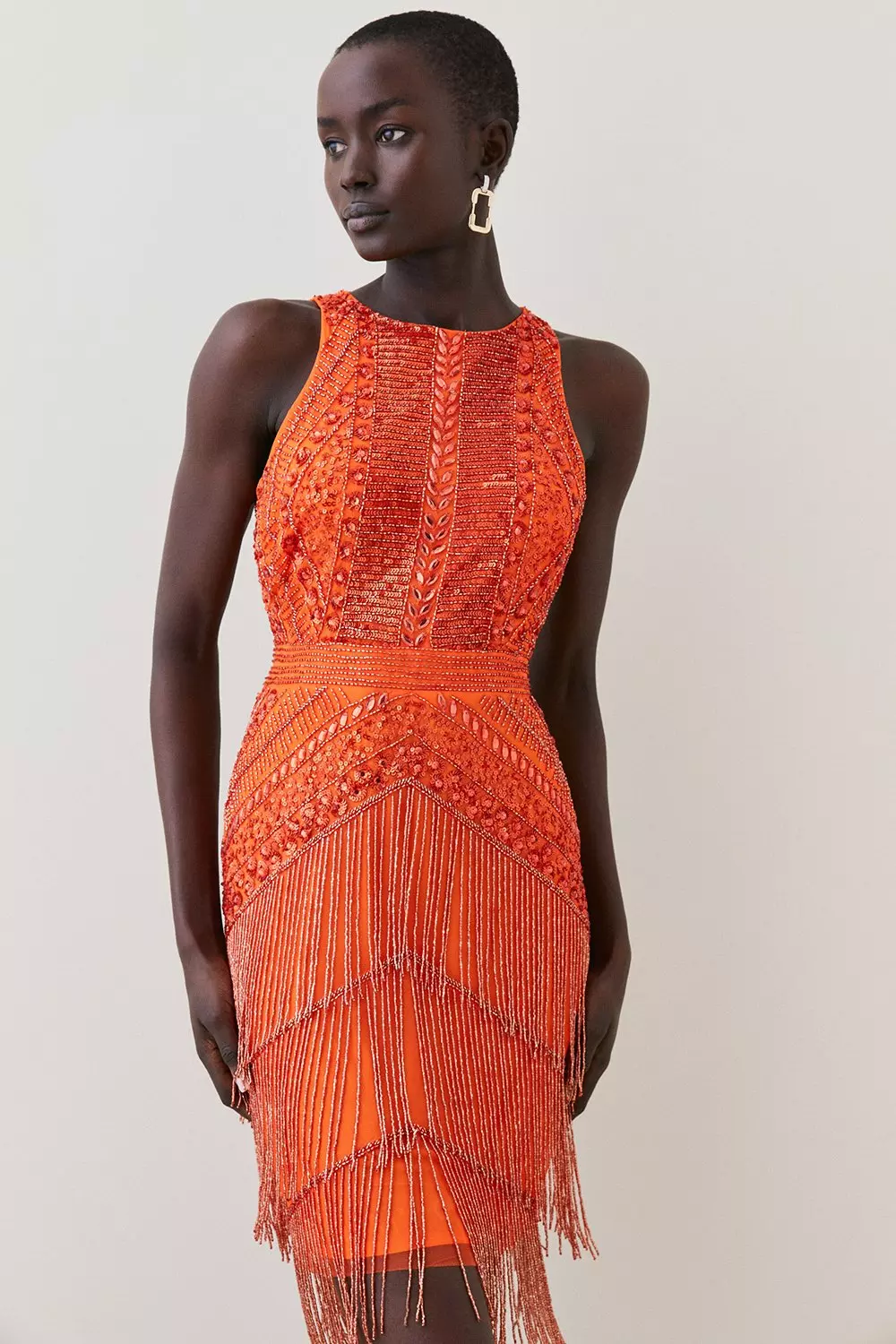 Embellished Halter Fringed Mini Dress Karen Millen
