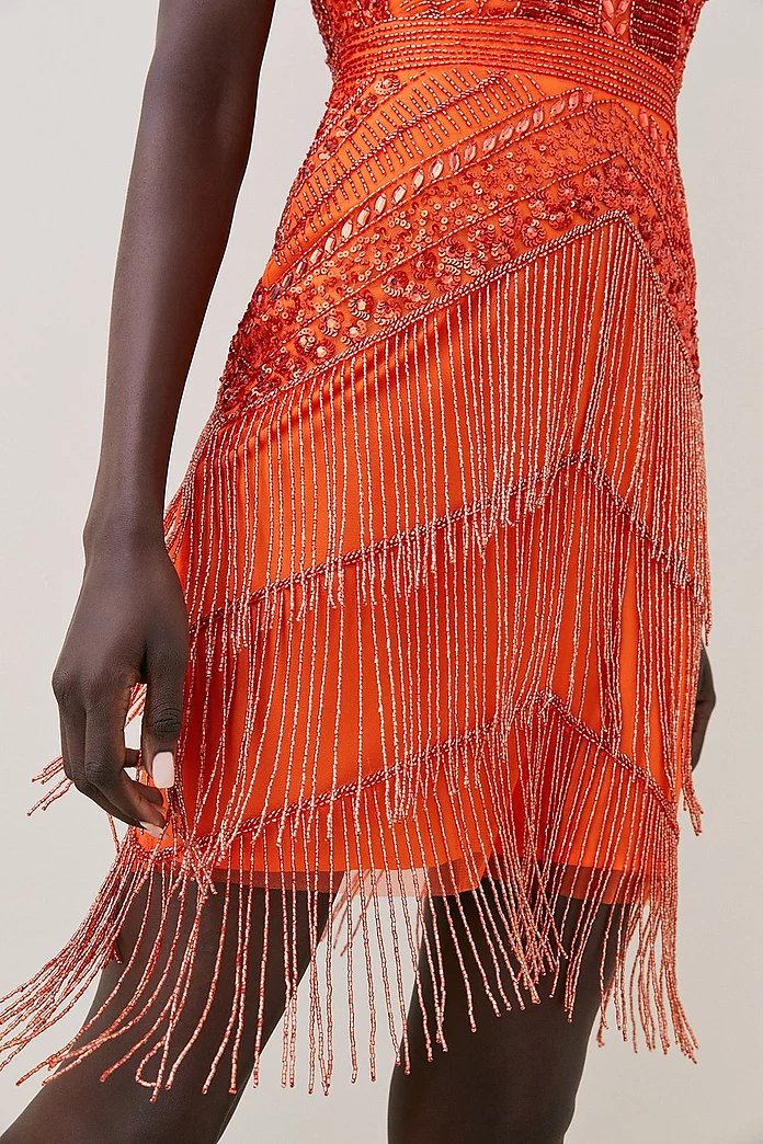Embellished Halter Fringed Mini Dress | Karen Millen Embellished Halter Fringed Mini Dress | Karen Millen
