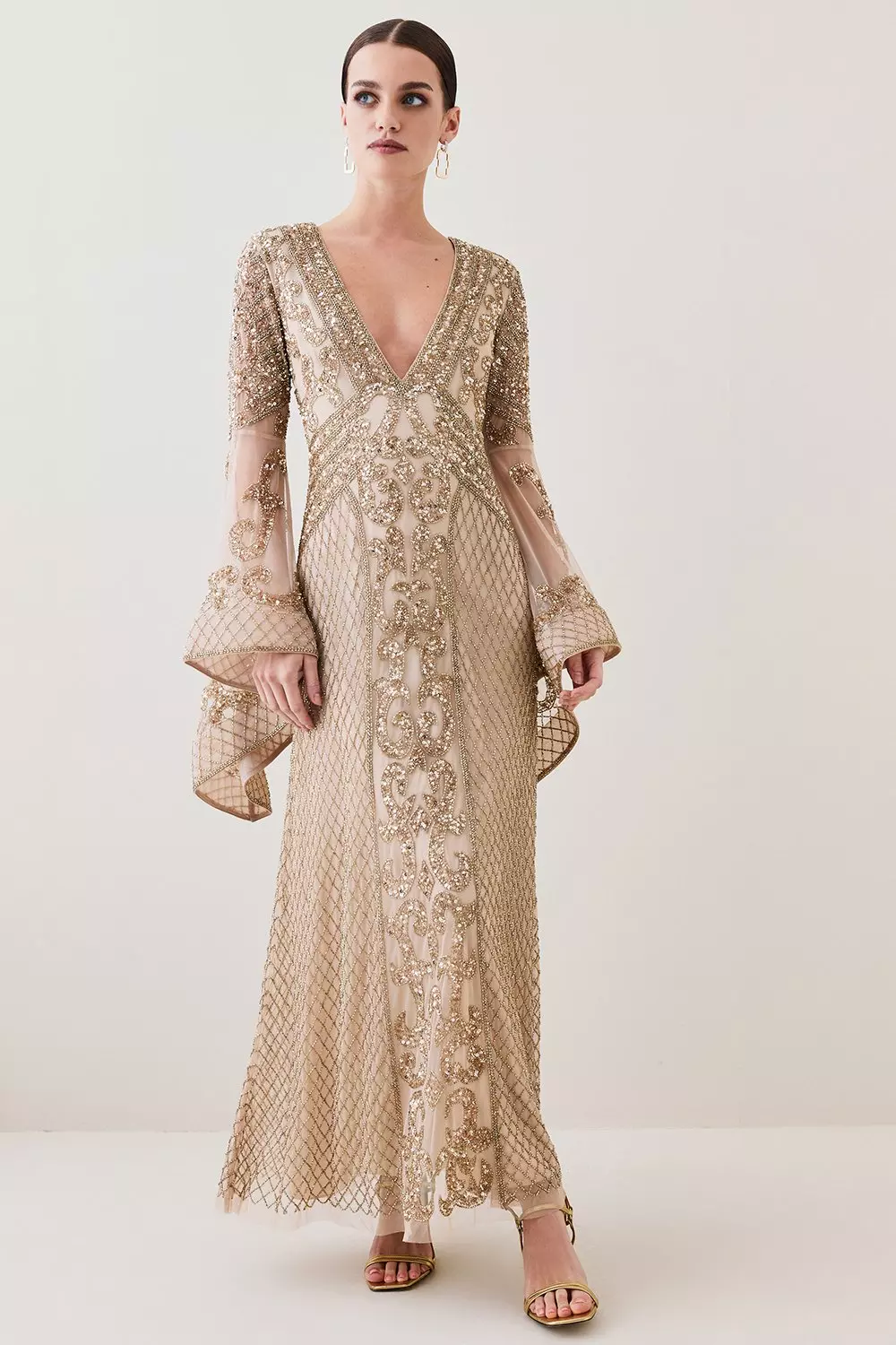 Long sleeve beaded maxi dress hotsell