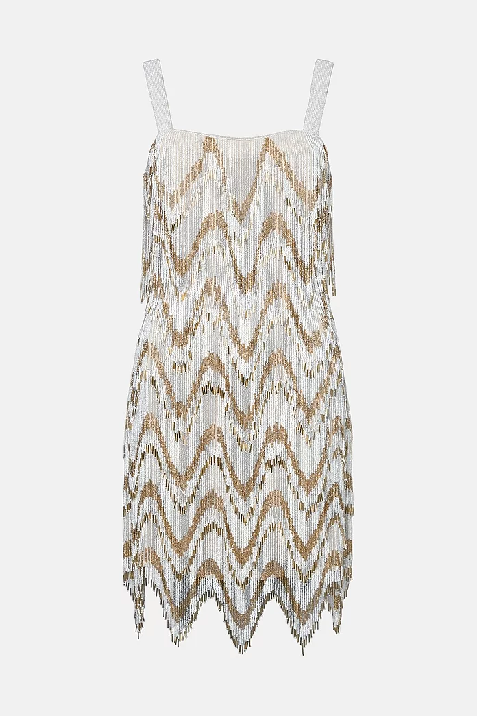 Square Neck Embellished Fringed Mini Dress | Karen Millen Square Neck Embellished Fringed Mini Dress | Karen Millen