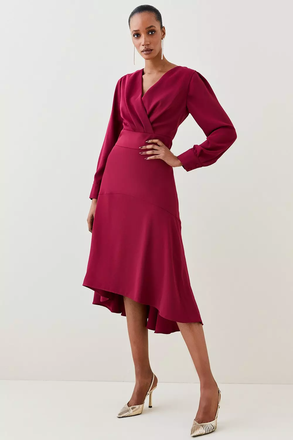 Soft Tailored Wrap Sleeved High Low Midi Dress Karen Millen