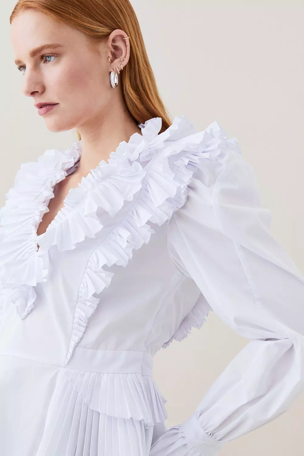 Ivory Lydia Millen Pleat Ruffle Poplin Woven Blouse alternative image