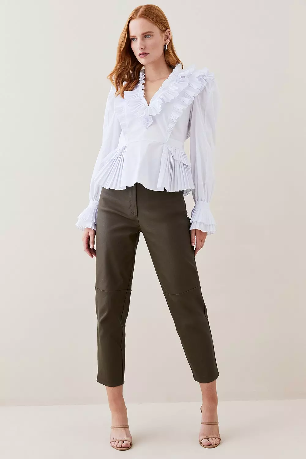 Ivory Lydia Millen Pleat Ruffle Poplin Woven Blouse alternative image