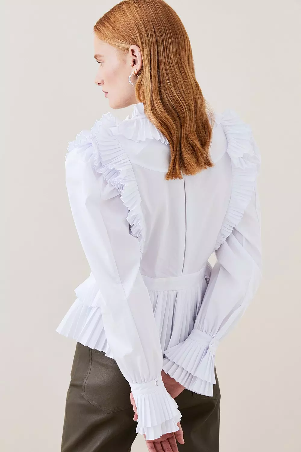Ivory Lydia Millen Pleat Ruffle Poplin Woven Blouse alternative image
