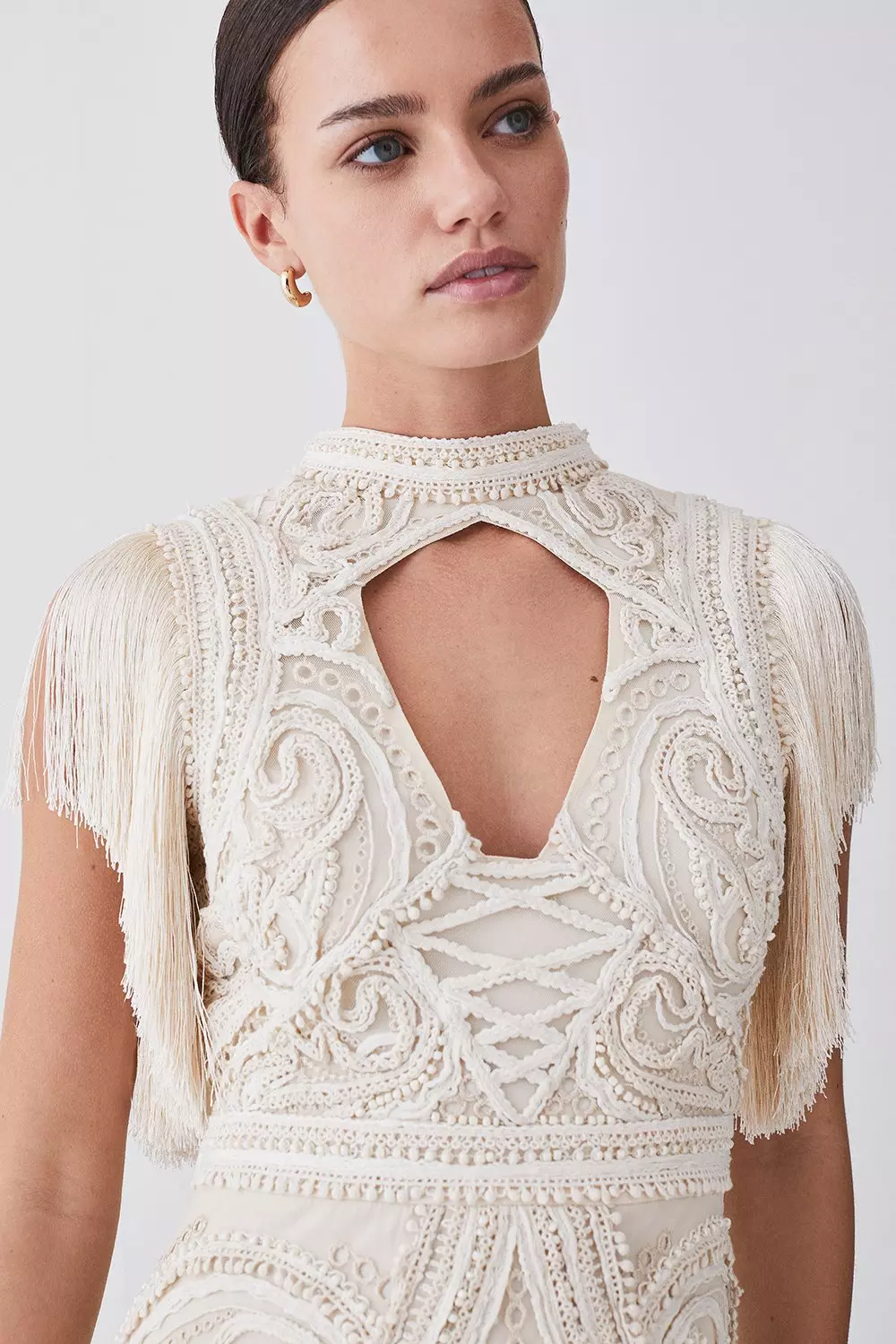 Petite Cornelli Embellished Fringed Woven Dress | Karen Millen