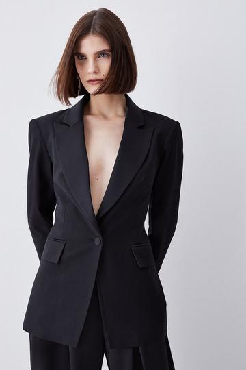 Italian Wool Satin Tailored Single Breasted Tux Jacket black