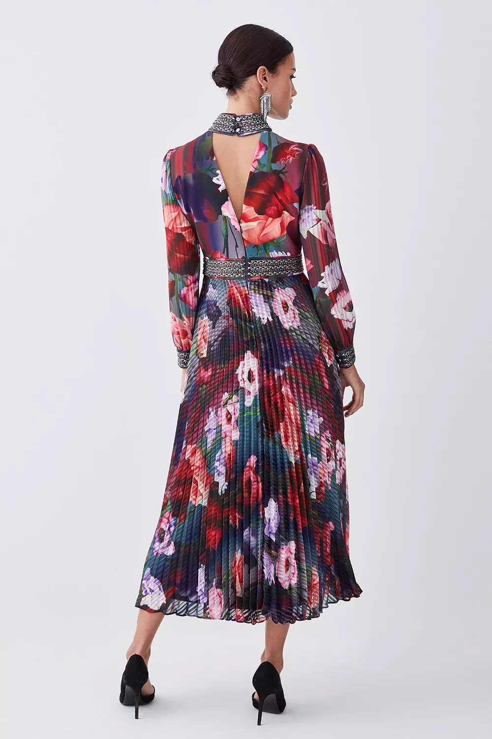 Petite Diamante Trim Floral Woven Maxi Dress | Karen Millen