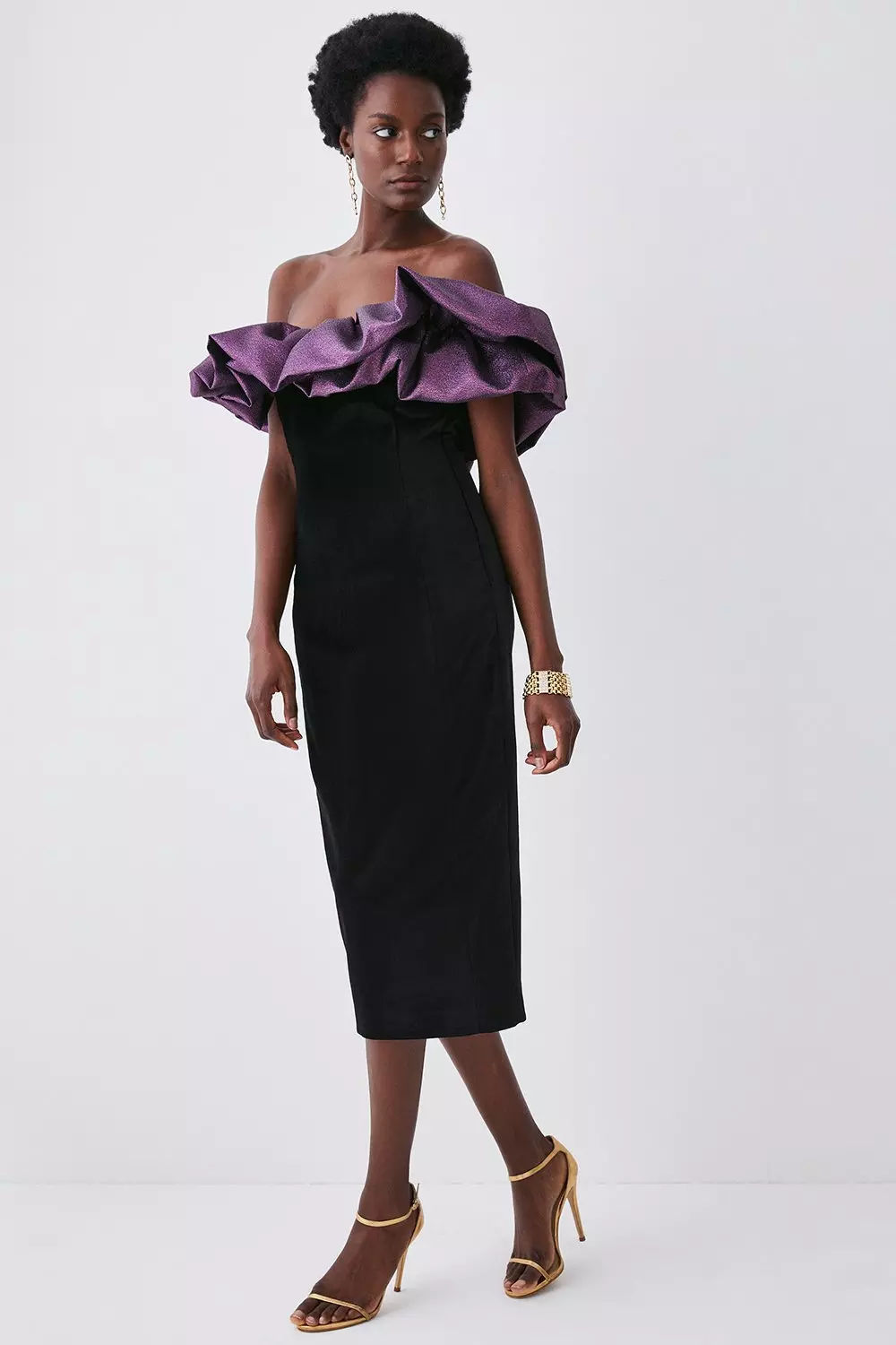 Black midi ruffle dress hotsell