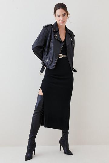 Leather Oversize Crop Washed Moto Jacket