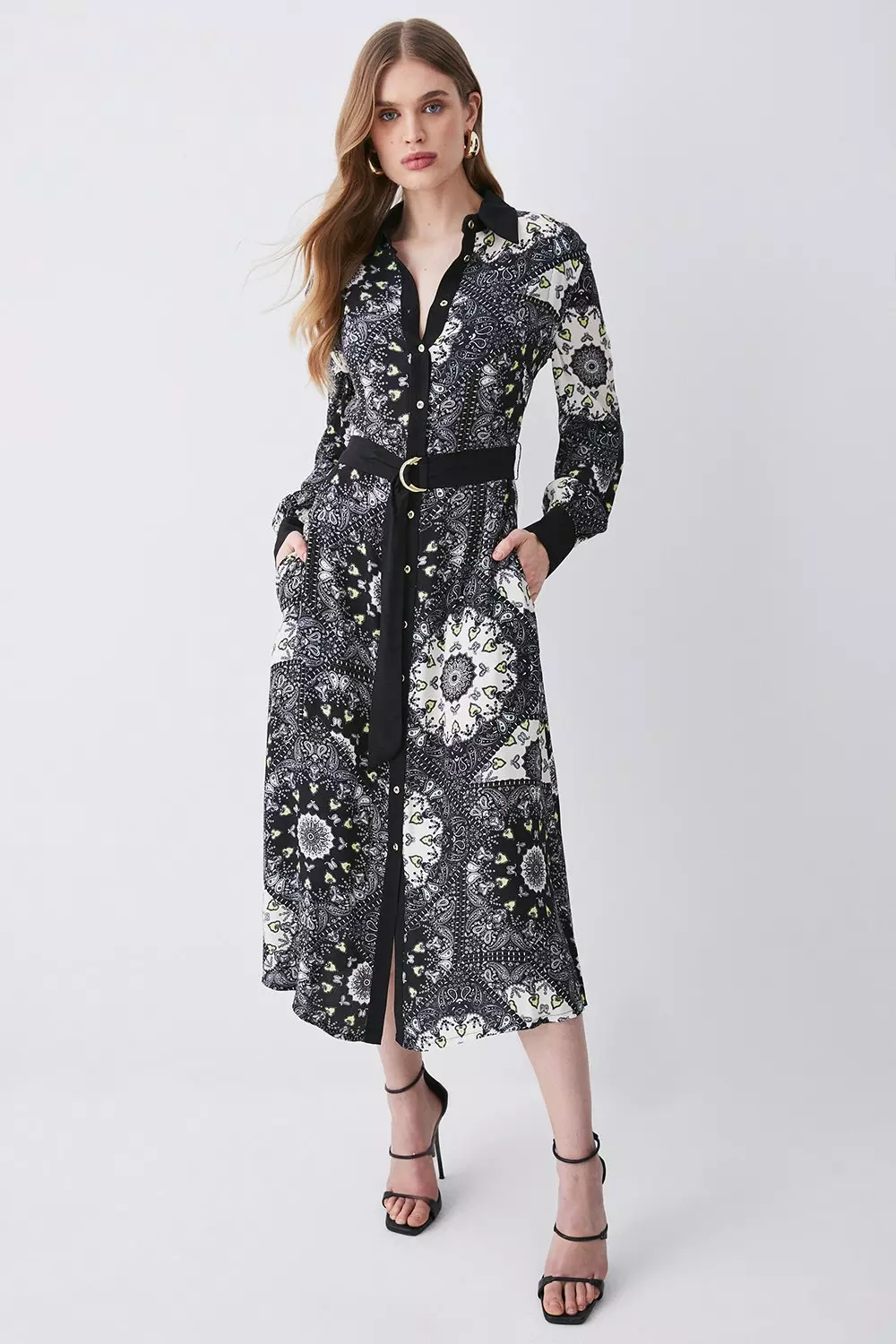 Mono Scarf Belted Woven Midi Shirt Dress Karen Millen