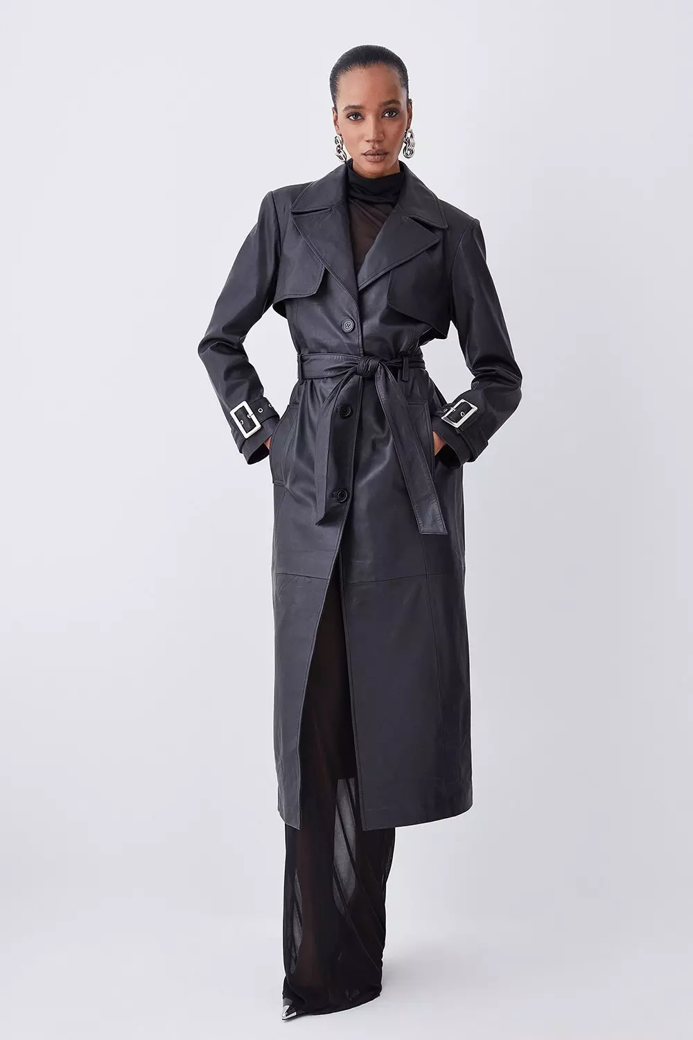 Clean Longline Leather Trench Karen Millen