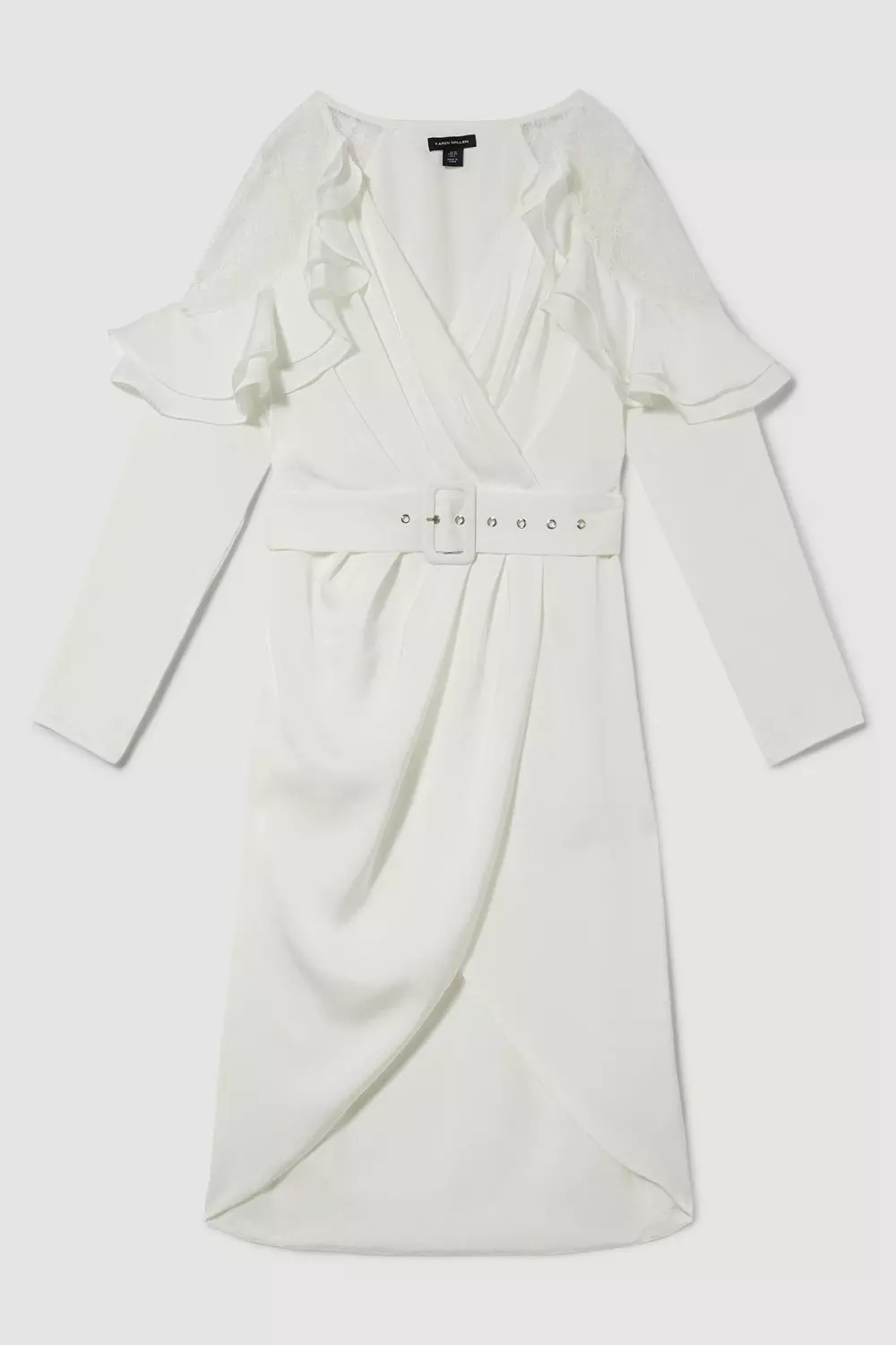 Satin And Lace Ruffle Woven Midi Dress | Karen Millen