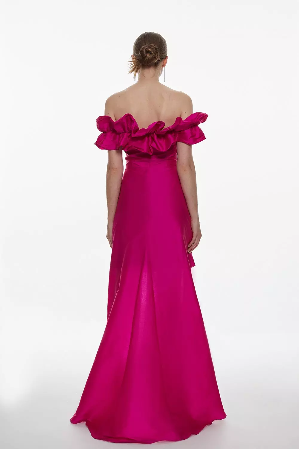 ◆KAREN MILLEN◆ ヘリンボーン フルスカート ドレス Taffeta Ruffle Bardot Mini Dress With Train | Karen Millen