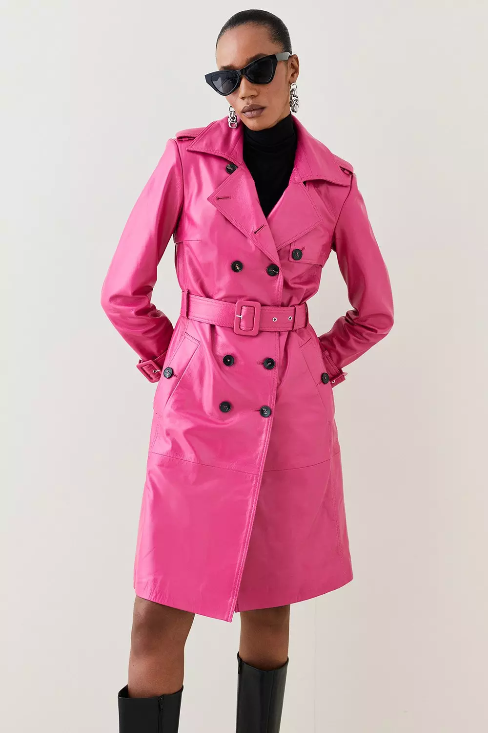 Bright pink 18.01 Leather Trench Coat alternative image