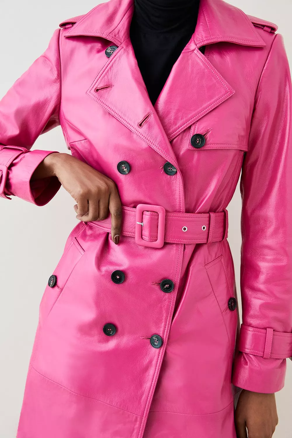 Bright pink 18.01 Leather Trench Coat alternative image