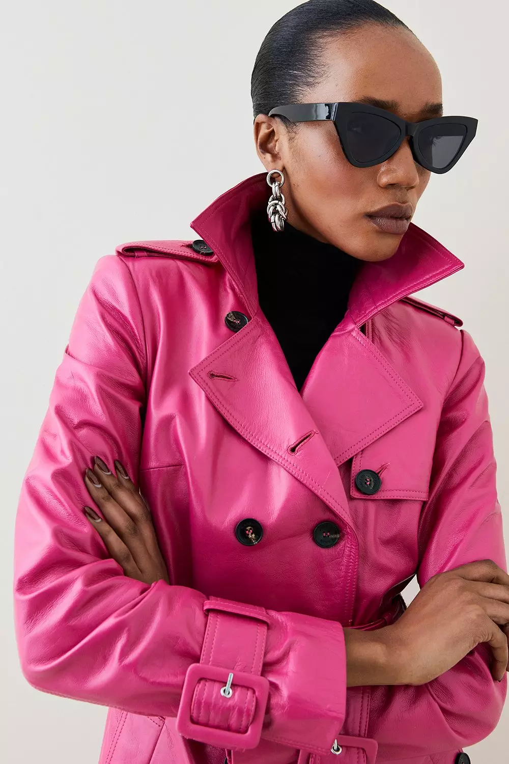 Bright pink 18.01 Leather Trench Coat alternative image
