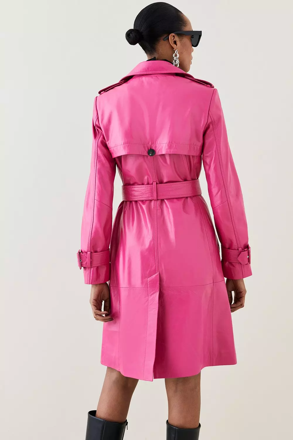 Bright pink 18.01 Leather Trench Coat alternative image