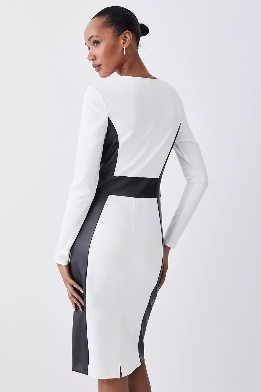 Zip Front Ponte And Pu Long Sleeve Midi Dress | Karen Millen