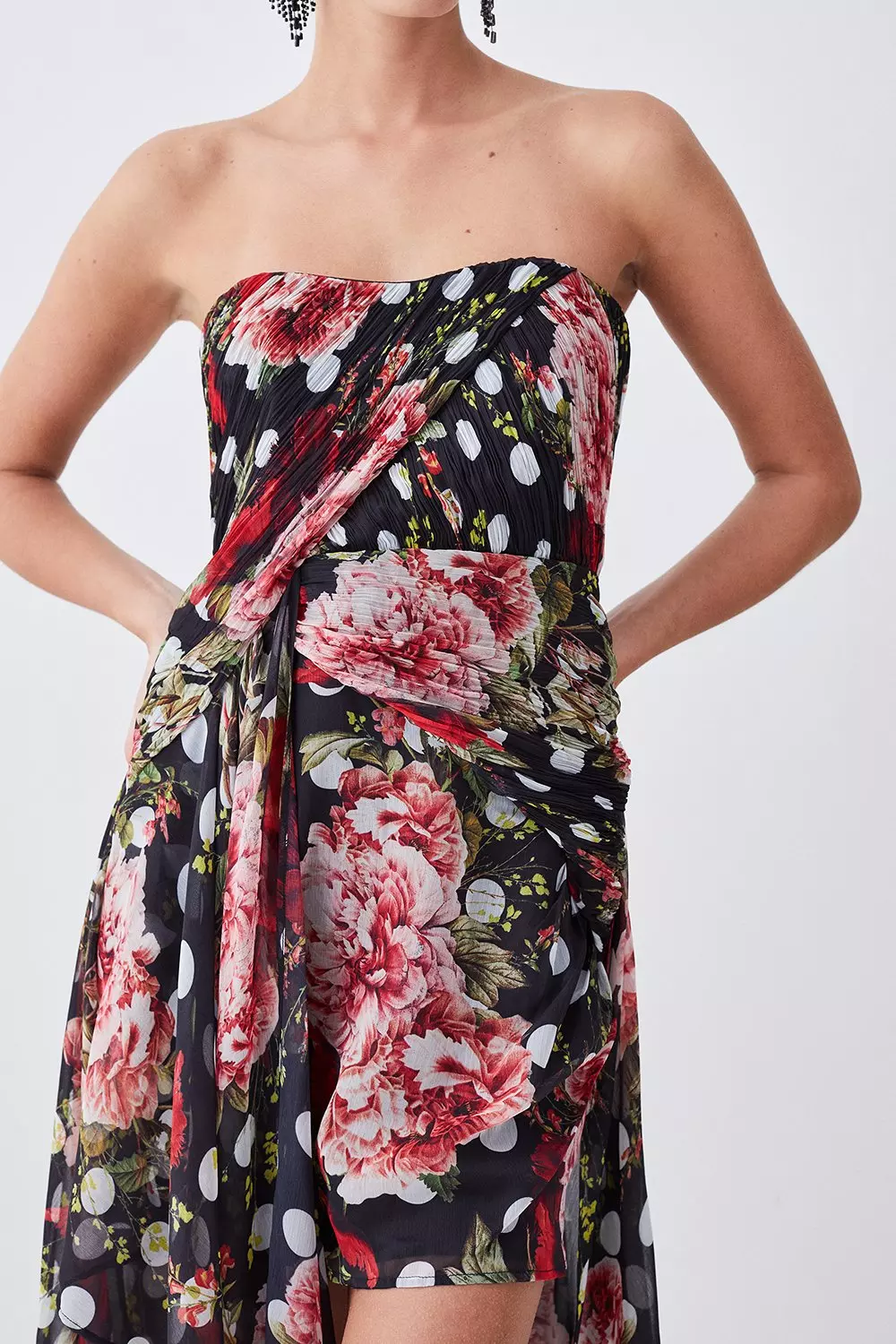 Petite Spot Floral Chiffon Drama Hem Mini Dress Karen Millen