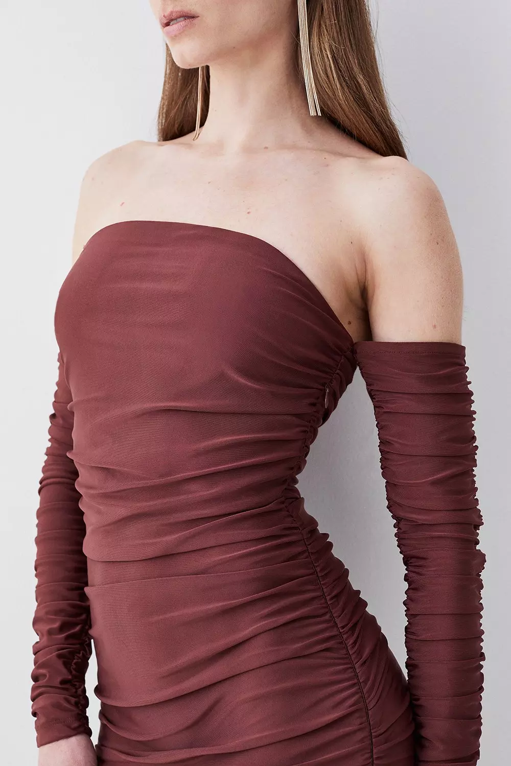 Tall Gathered Slinky Off The Shoulder Maxi Dress | Karen Millen