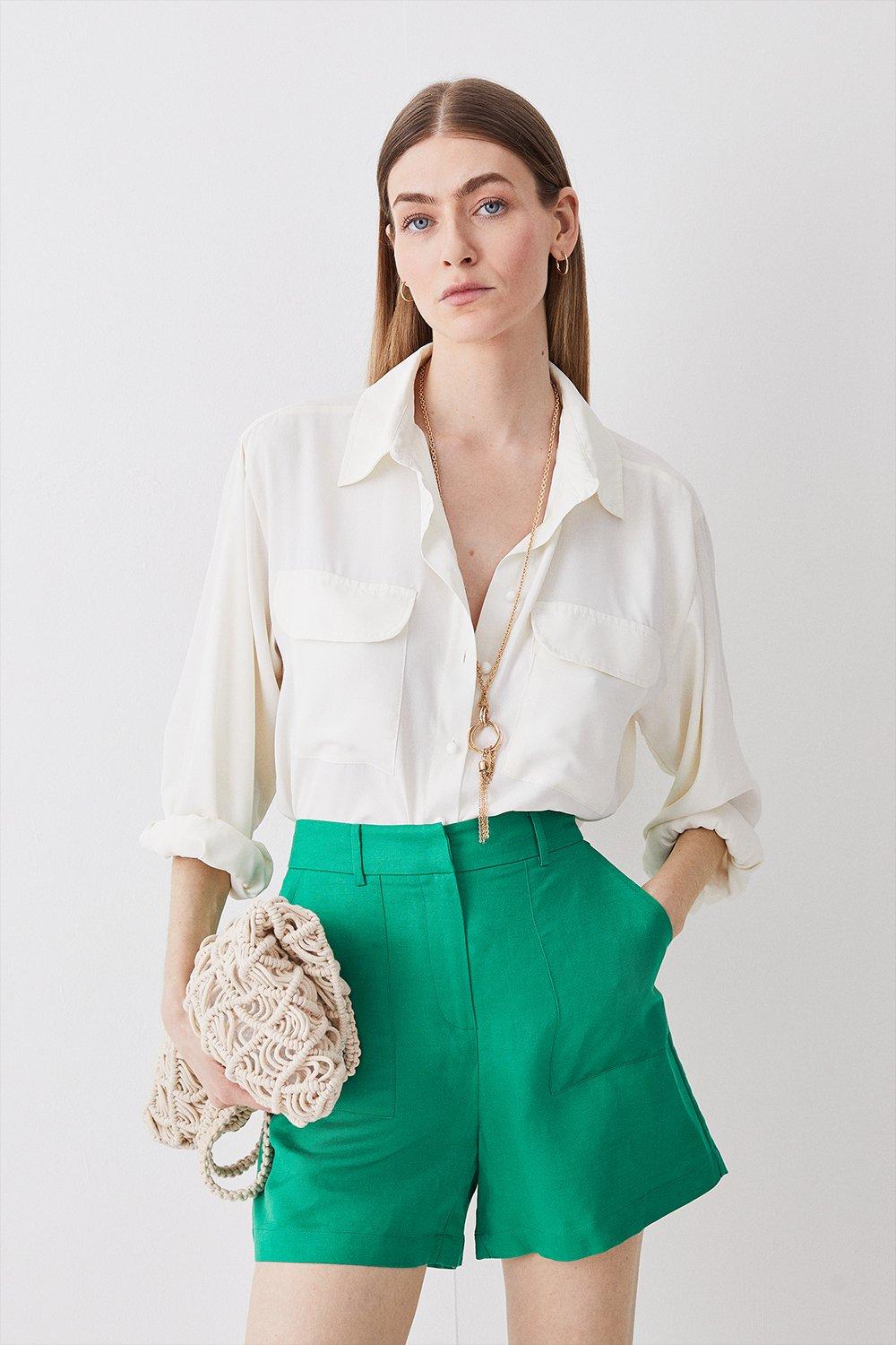 Green Linen Viscose Woven Shorts