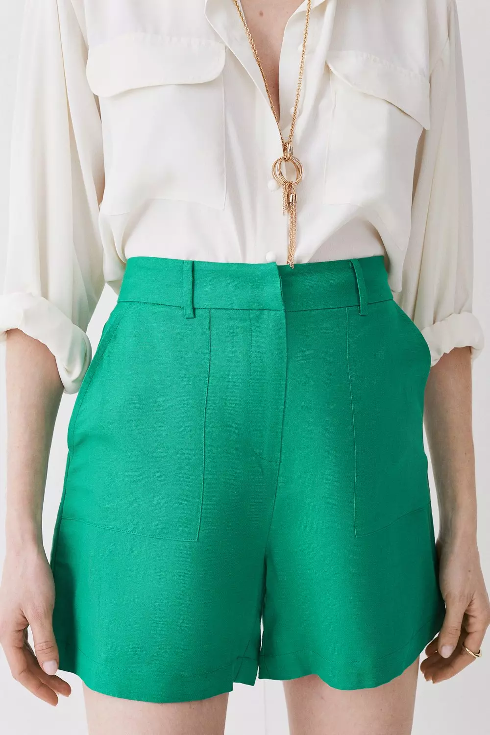 Linen Viscose Woven Shorts | Karen Millen