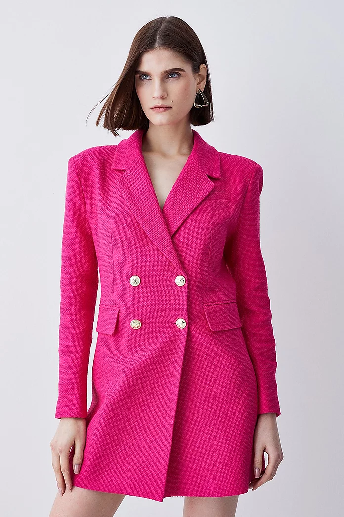 Boucle Double Breasted Long Sleeve Blazer Mini Dress | Karen Boucle Double Breasted Long Sleeve Blazer Mini Dress | Karen