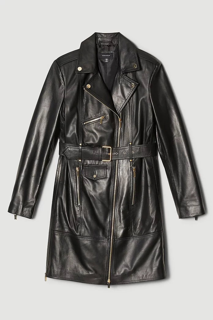 Leather Zip Side Biker Trench Coat | Karen Millen Leather Zip Side Biker Trench Coat | Karen Millen