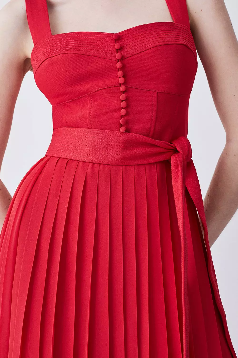 Top Stitch Satin Woven Midi Dress | Karen Millen