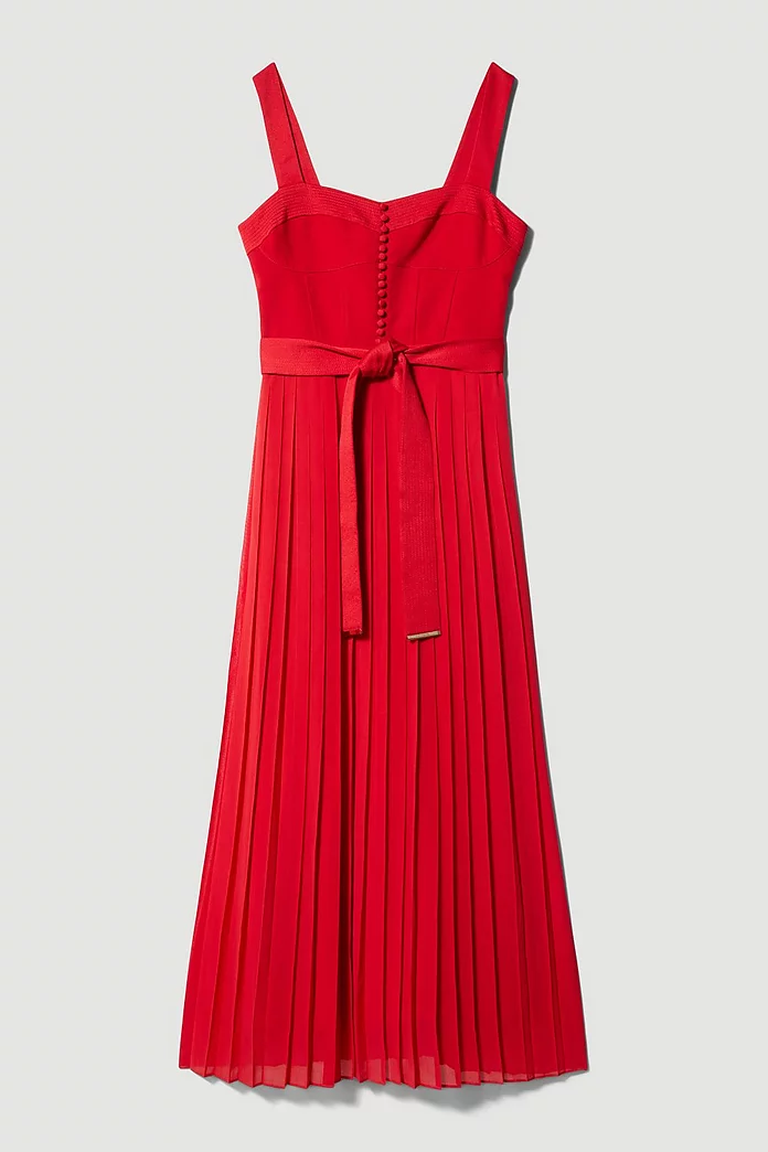 Top Stitch Satin Woven Midi Dress | Karen Millen Top Stitch Satin Woven Midi Dress | Karen Millen