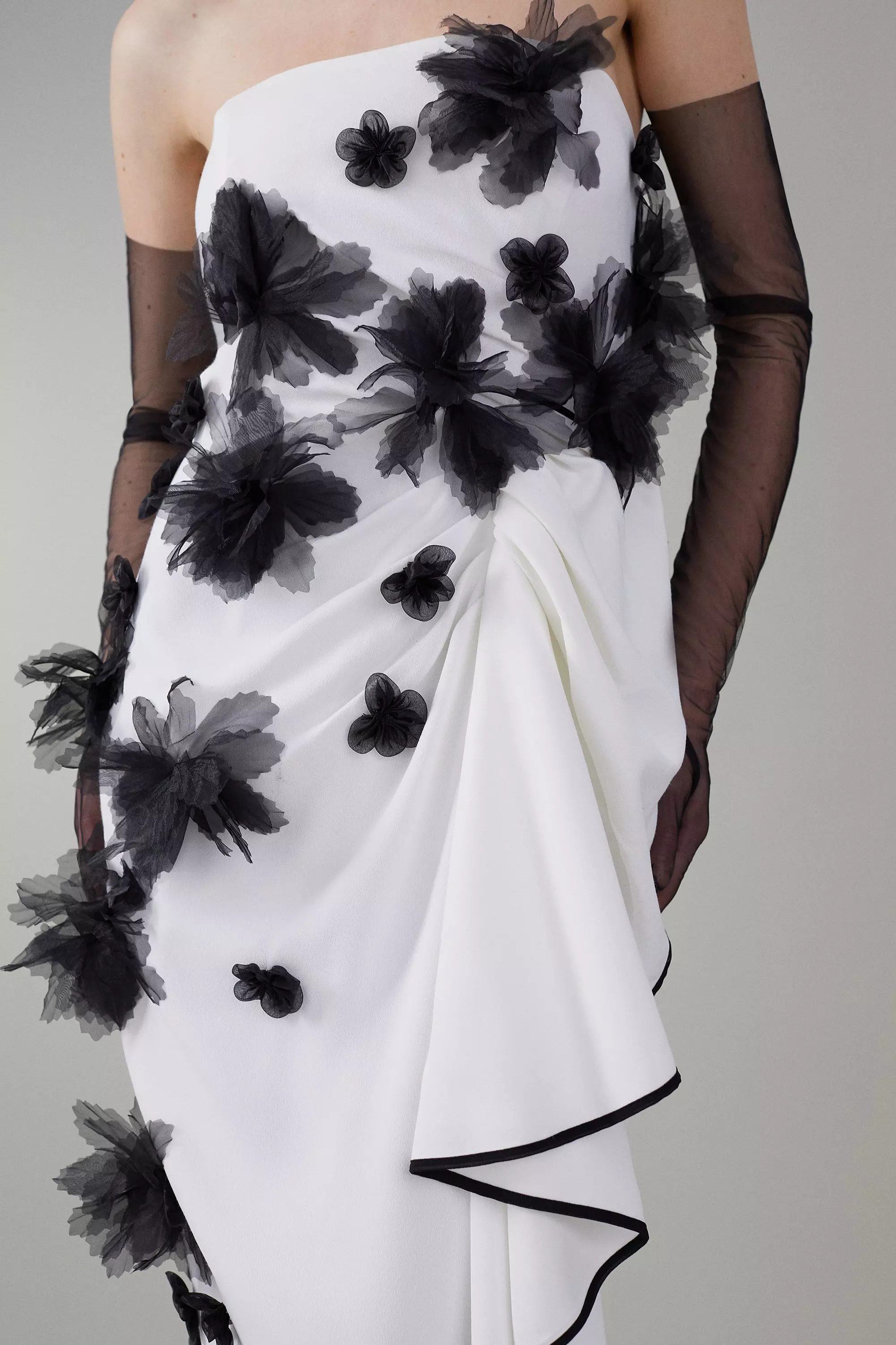 Bandeau Flower Applique Midi Dress | Karen Millen