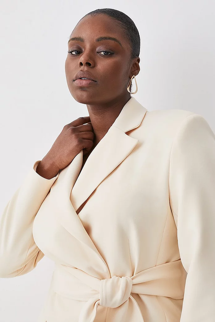 Plus Size Stretch Cady Tie Belt Blazer Mini Dress | Karen Millen Plus Size Stretch Cady Tie Belt Blazer Mini Dress | Karen Millen