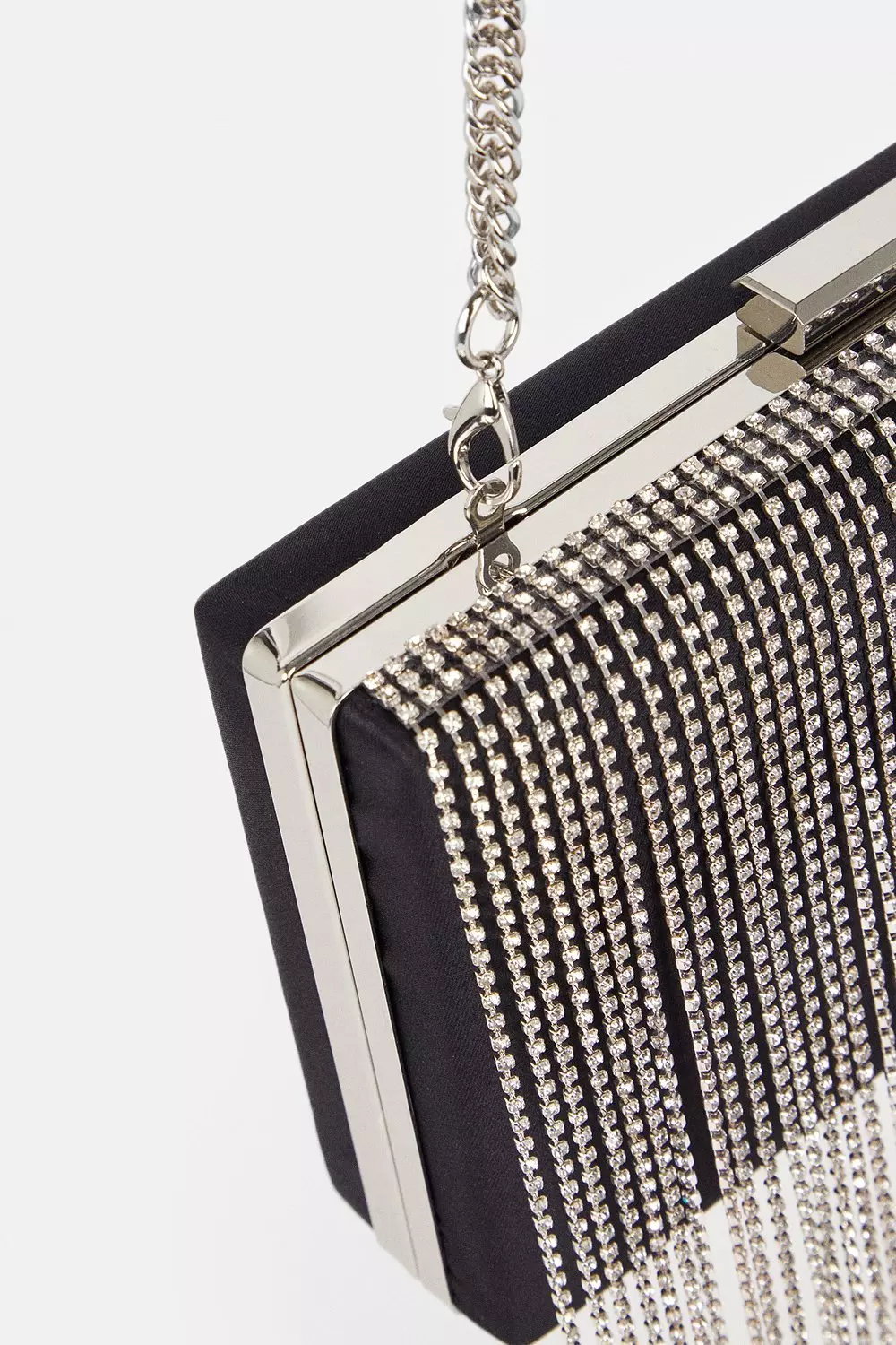 Satin Diamante Dangle Detail Clutch Bag Karen Millen