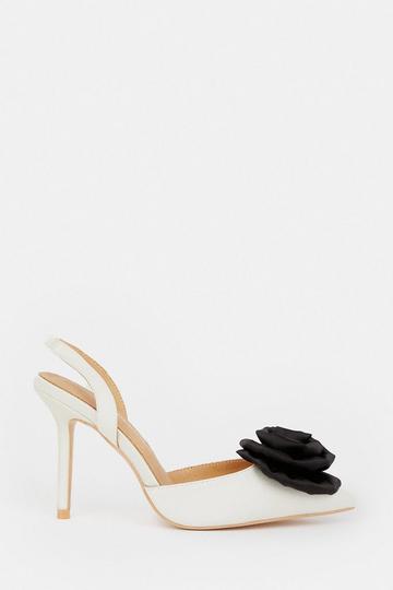 Flower Detail Court Slingback Heel black_white