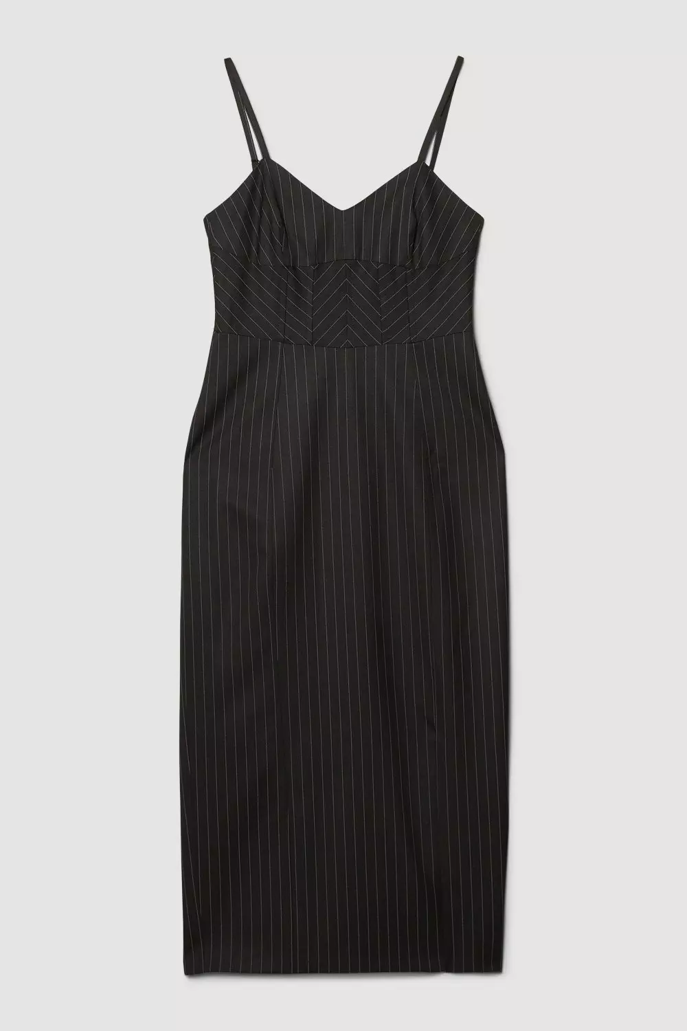 Pinstripe Corset Waist Pencil Midi Dress Karen Millen