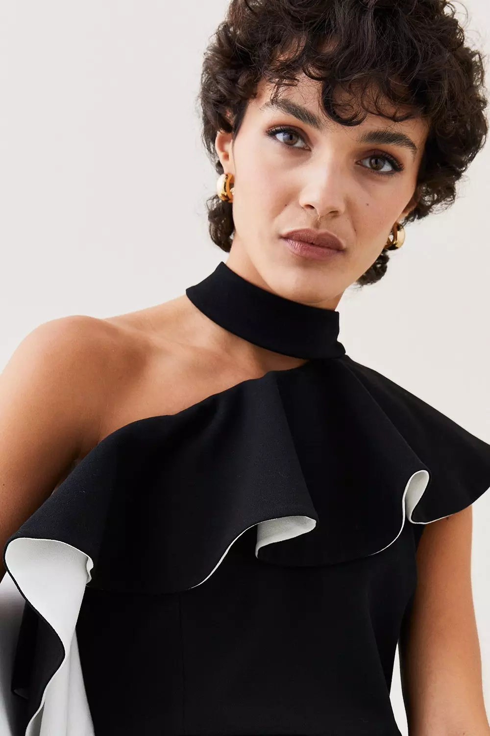 Mono Ruffle Structured Crepe Jumpsuit | Karen Millen