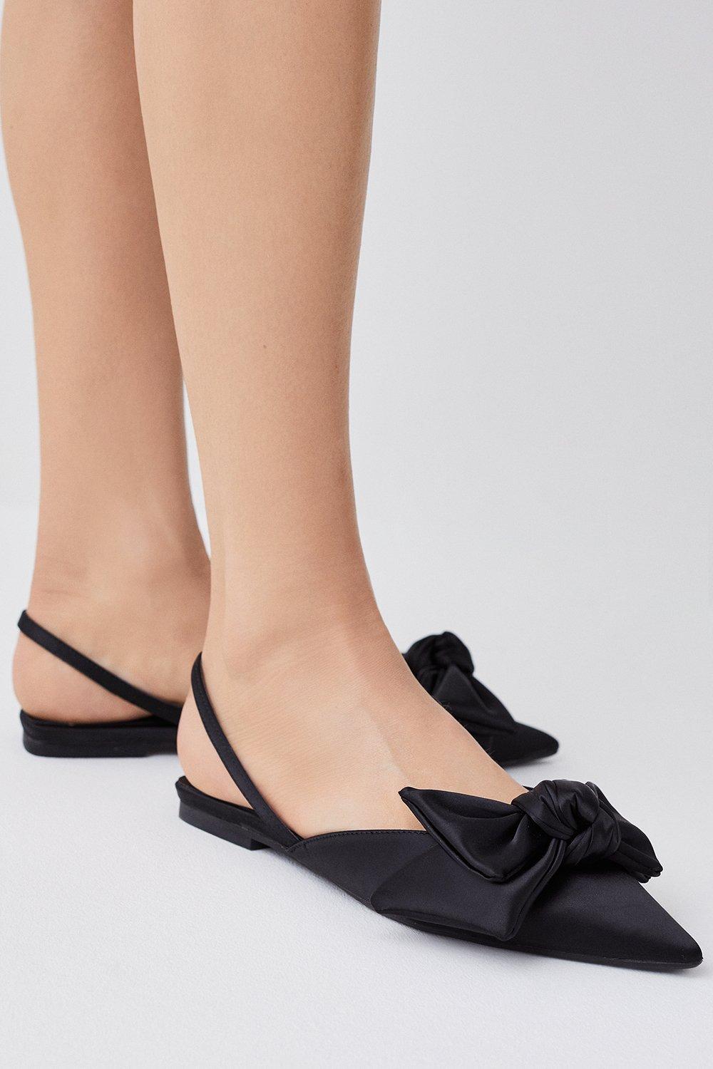 Satin Bow Slingback Pointed Toe Flat Karen Millen