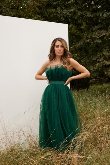 Emerald Green Lydia Millen Corseted Tulle Woven Midi Dress