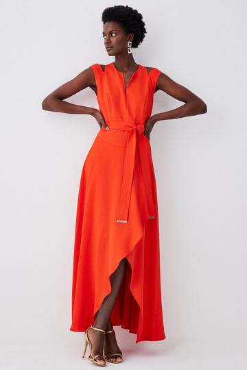 Tall Compact Stretch Viscose Waterfall Midi Dress red orange
