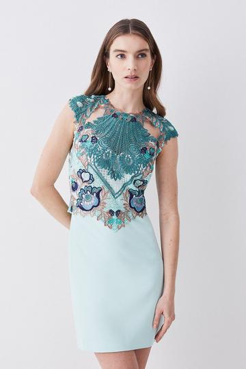Metallic Guipure Lace Mirrored Mini Dress mint