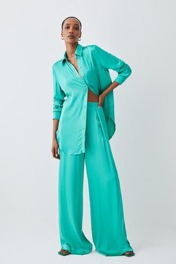 Viscose Satin Wide Leg Trouser green